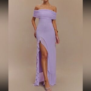Meshki Audrey Off-Shoulder Lavender Gown